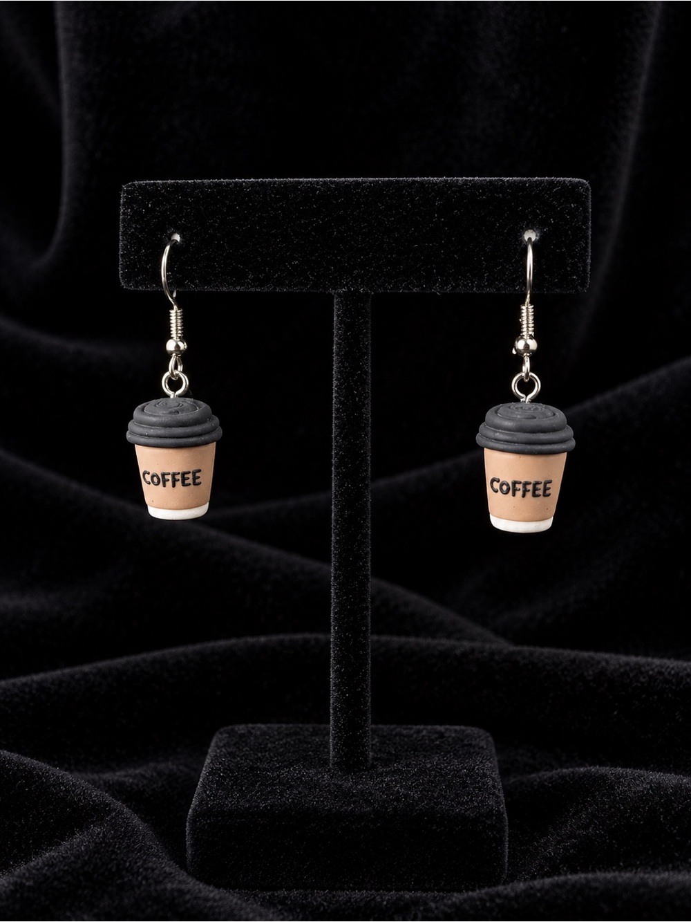 Novelty Coffee Cup Dangle Earrings - Black & Brown